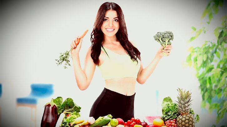 Girl thin with vegetables